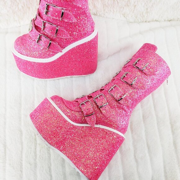 Swing Pink Cyber Punk Platform Glitter Heart Plate Boots - Picture 11 of 15
